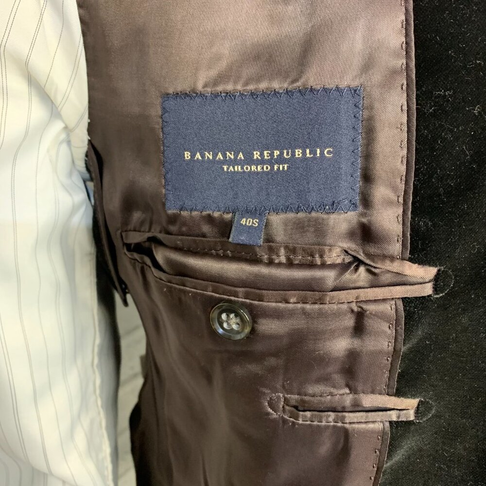 Banana Republic Velvet Blazer Sport Coat Mens 40S Black Tailored Fit Two Button - Picture 10 of 16